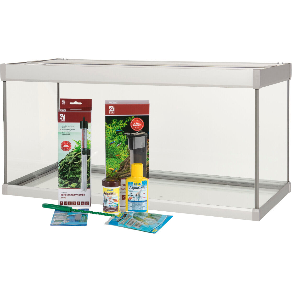 AkvaStabil Family akvarie - 60 x 30 x 32 cm - hvid - 54 liter - med tetra tilbehør - filter og heater