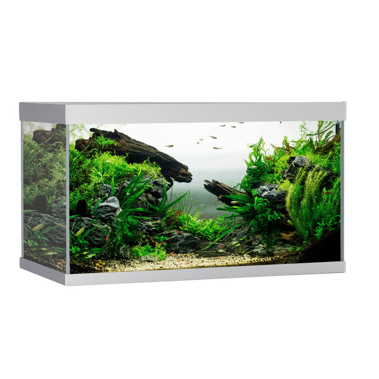 AkvaStabil element akvarie - 80 x 40 x 48 cm - sølv med filter - varme og LED-lys - 144 liter