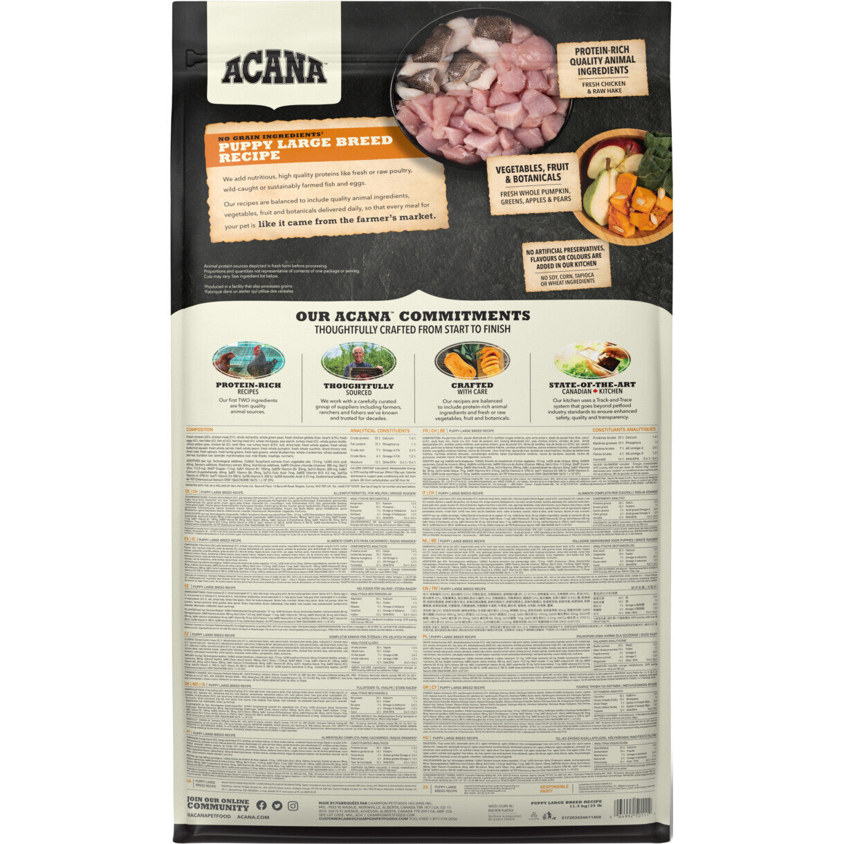 11,4 kg Acana Puppy Large Breed hundefoder med kylling og fisk