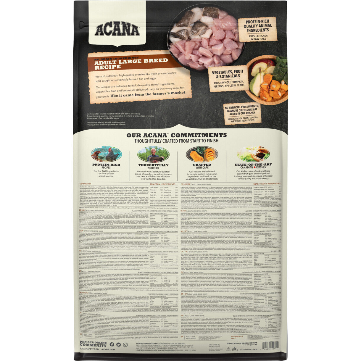 11,4 kg Acana Adult Large Breed hundefoder med kylling