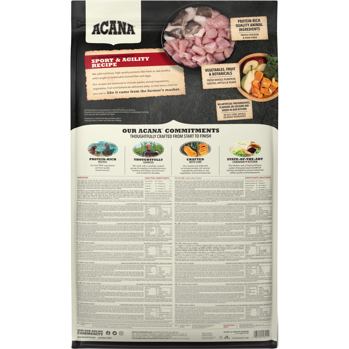 11,4 kg Acana Sport & Agility hundefoder med kylling og fisk