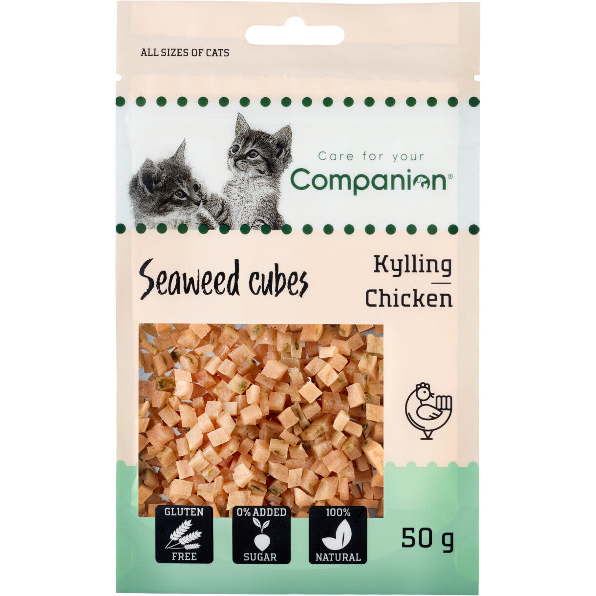 5 x 50g Companion kattesnacks med Kylling og tang i terninger - gluten og sukkerfri