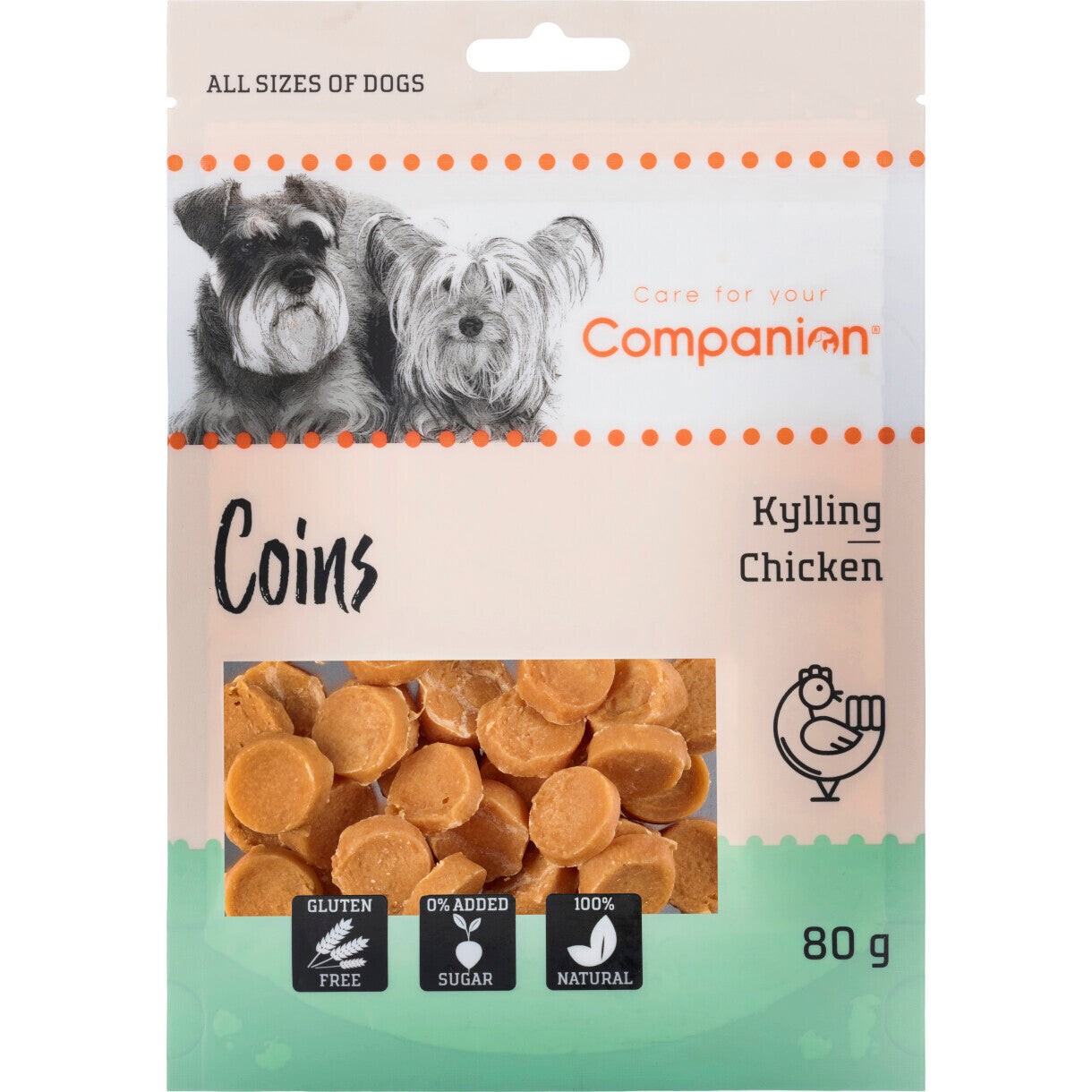 80 g Companion hundesnack med kylling mønter - sukker- og glutenfri