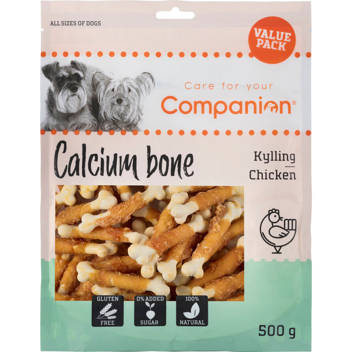 500 g Companion Calcium ben hundesnack med kylling - sukker- og glutenfri