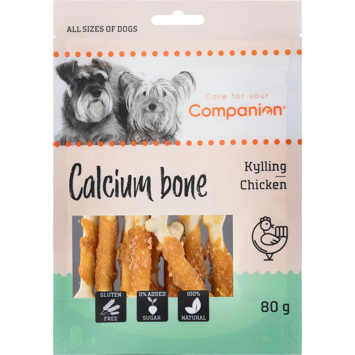 80 g Companion Calcium ben hundesnack med kylling - sukker- og glutenfri