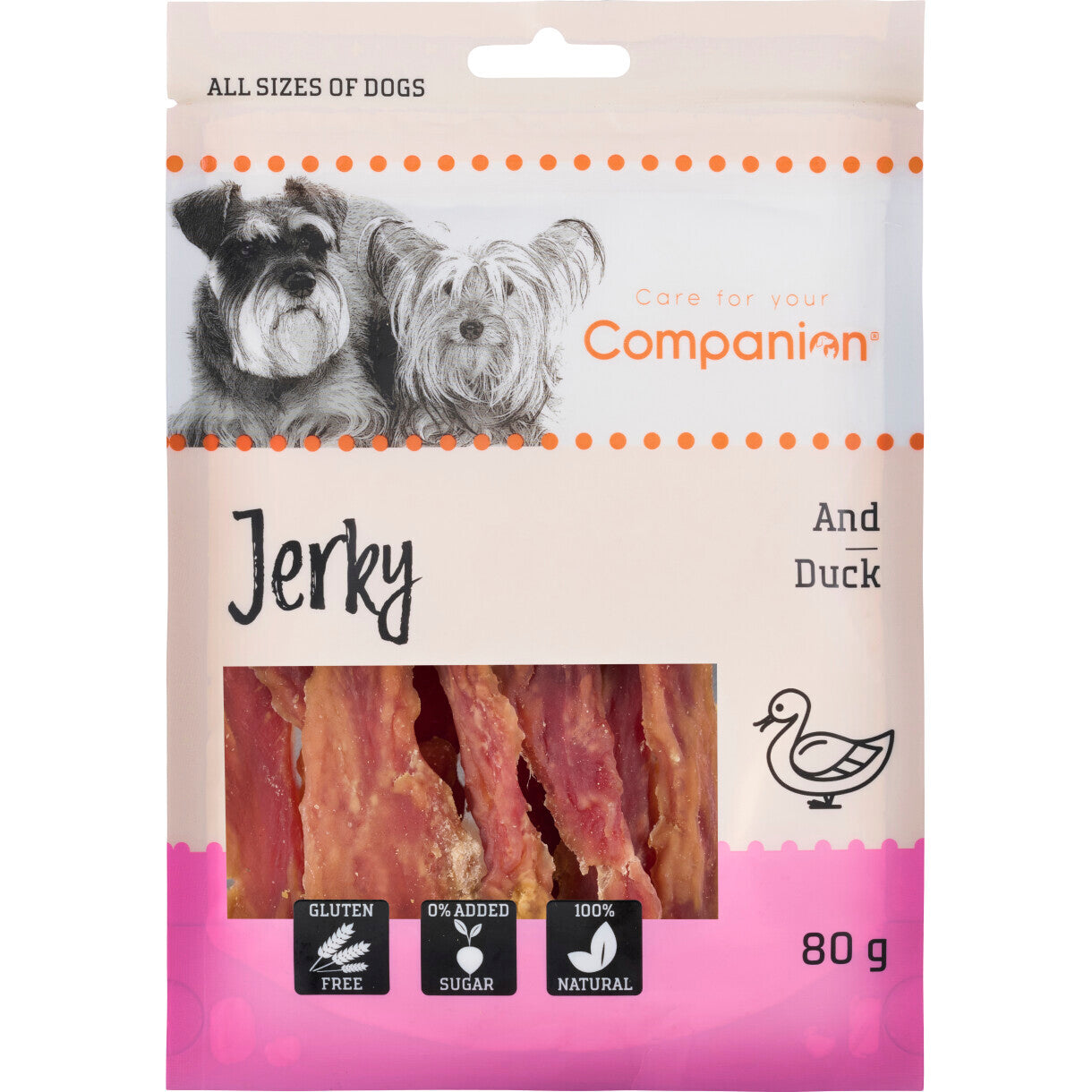 80 g Companion hundesnack med tørret and i strips