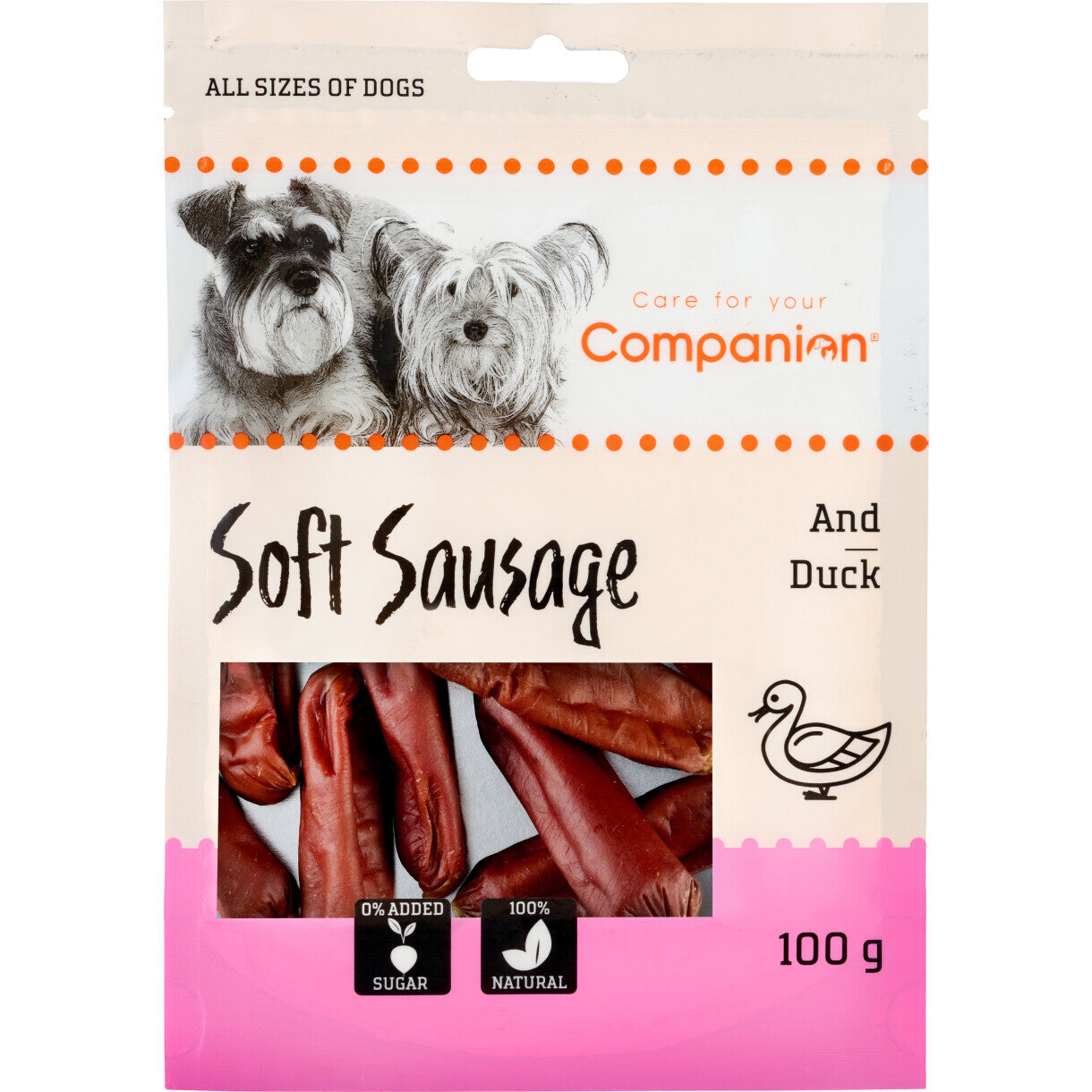 100 g Companion Soft Sausage hundesnack med and