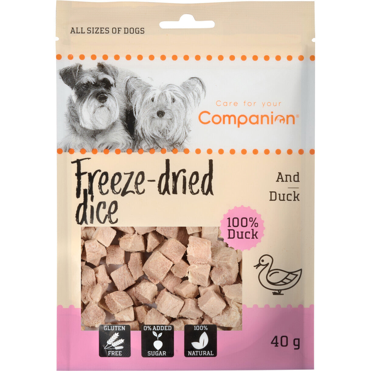 40 g Companion hundesnack med frysetørret and i tern