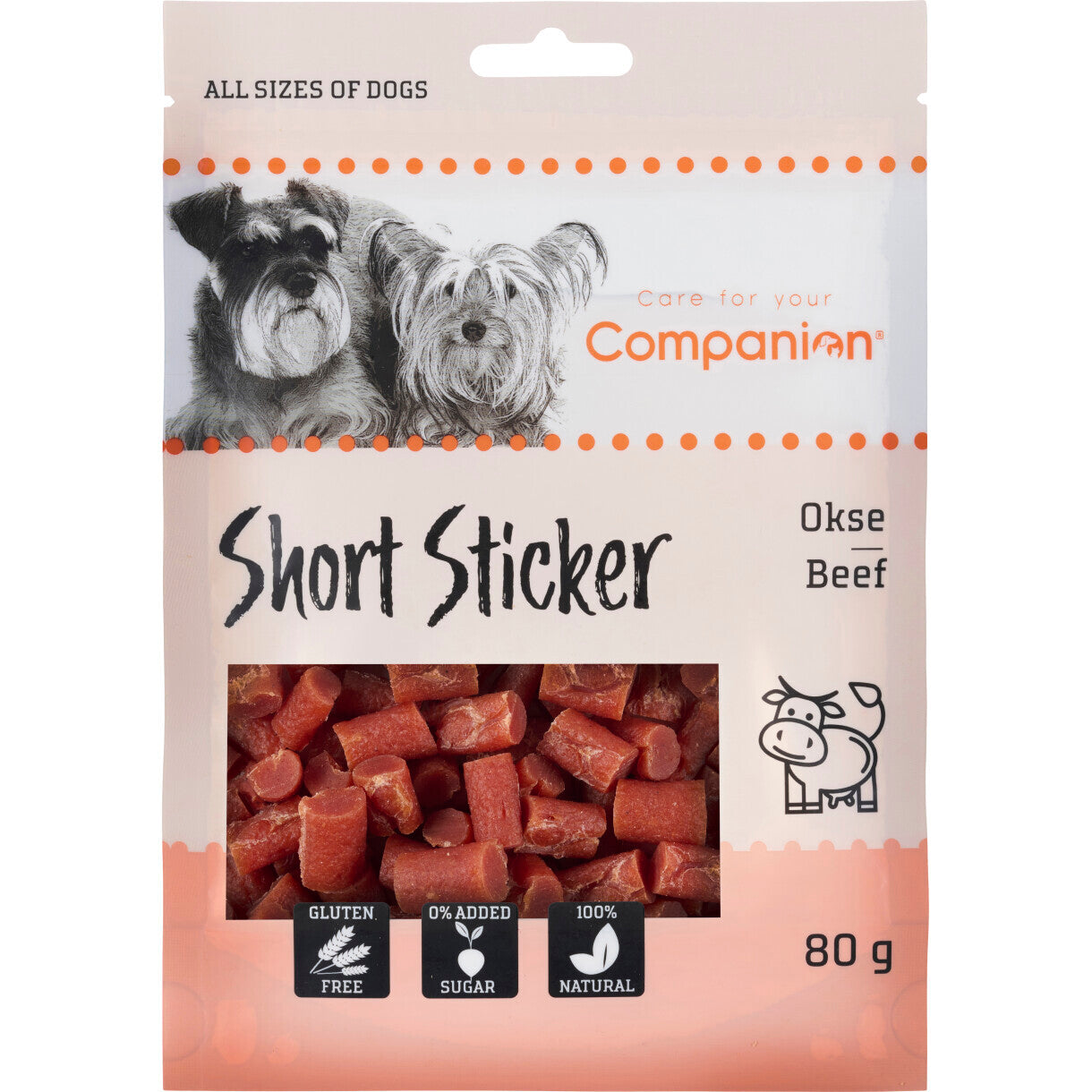 80 g Companion hundesnack med oksekød stick 1,5 cm