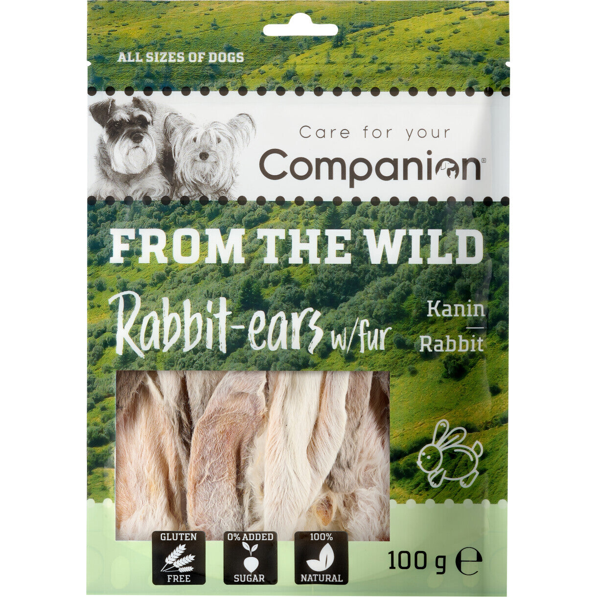 Companion FROM THE WILD, kaninøre med pels hundesnack - 100 g