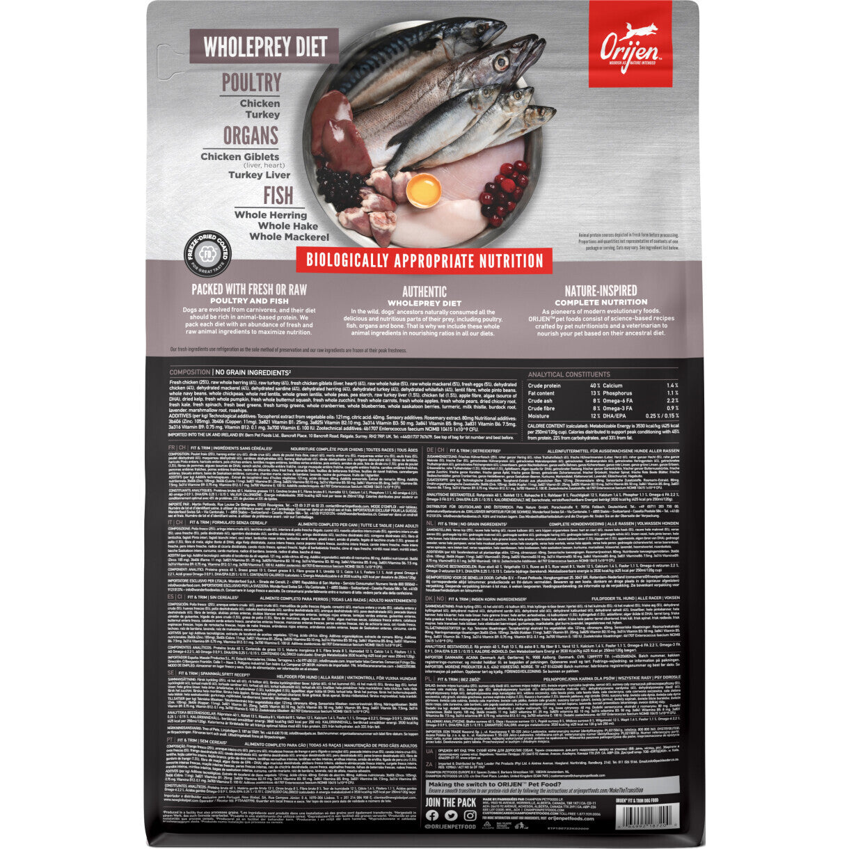 Orijen Fit & Trim hundefoder med kylling kalkun og fisk