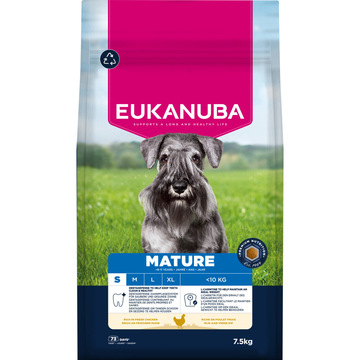 7,5 kg Eukanuba hundefoder Mature Small Breed med kylling