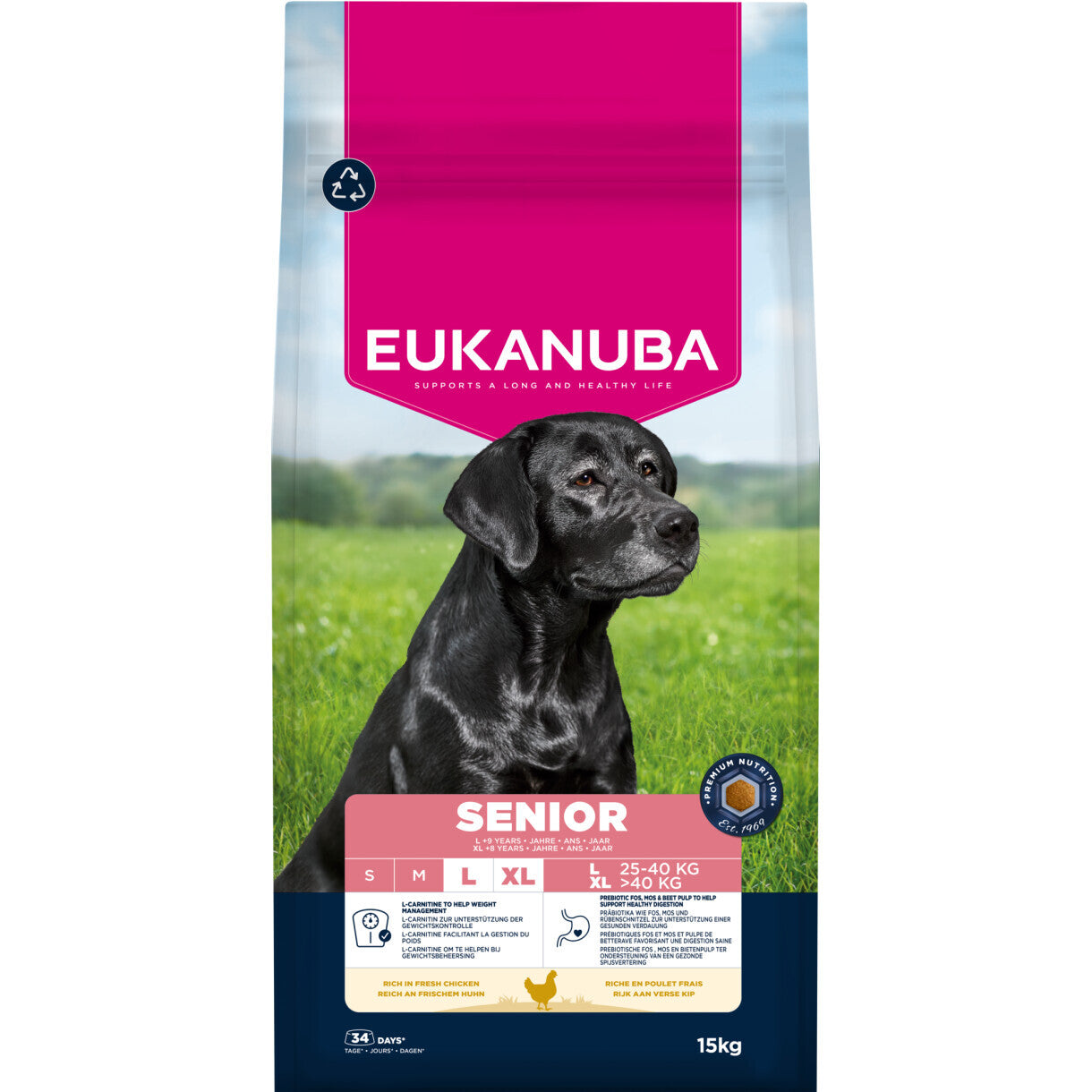 15 kg Eukanuba Senior hundefoder Large Breed med kylling