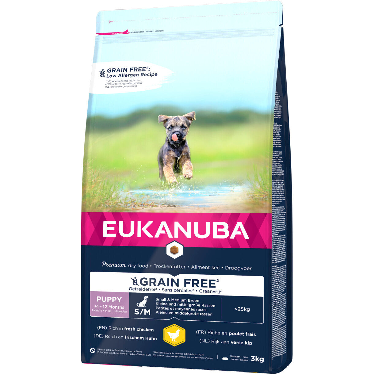 3 kg Eukanuba Puppy & Junior hvalpefoder med Kylling Small/Medium kornfri