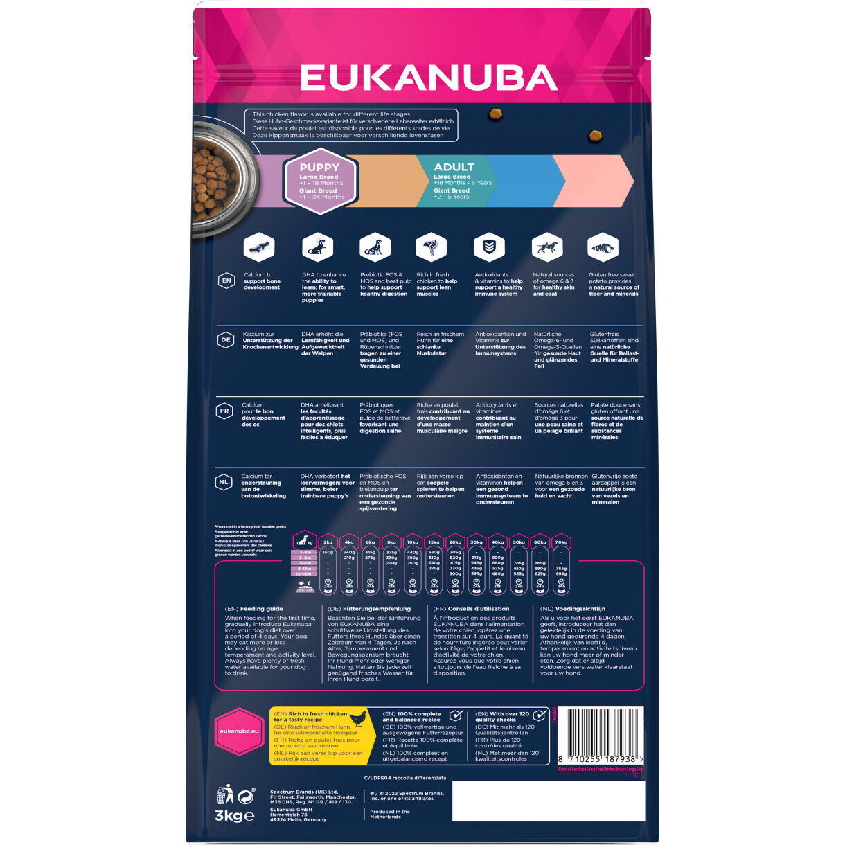 3 kg Eukanuba Puppy & Junior hvalpefoder med Kylling Large kornfri