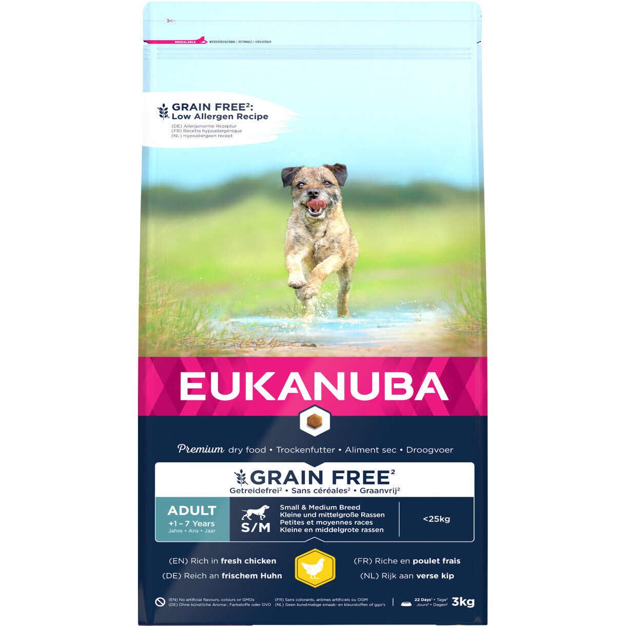 3 kg Eukanuba hundefoder med kylling Small/Medium - kornfrit