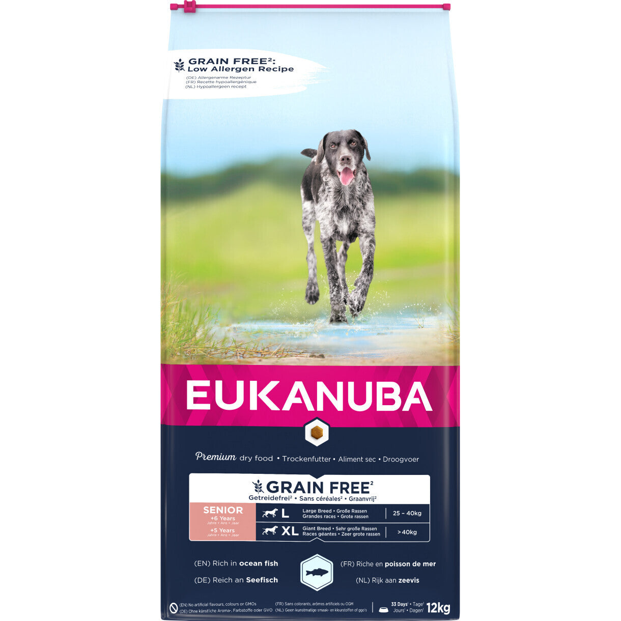 12 kg EUKANUBA Senior hundefoder med havfisk Large - kornfrit