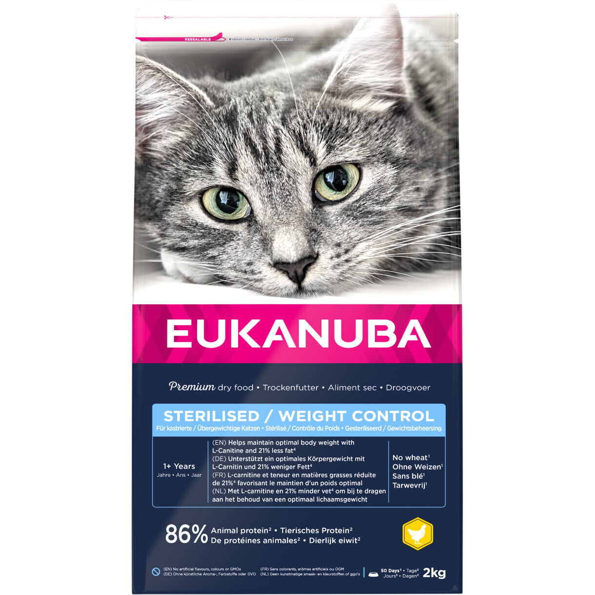 2 kg Eukanuba kattefoder til katte fra 1 år - Steriliserede/overvægt