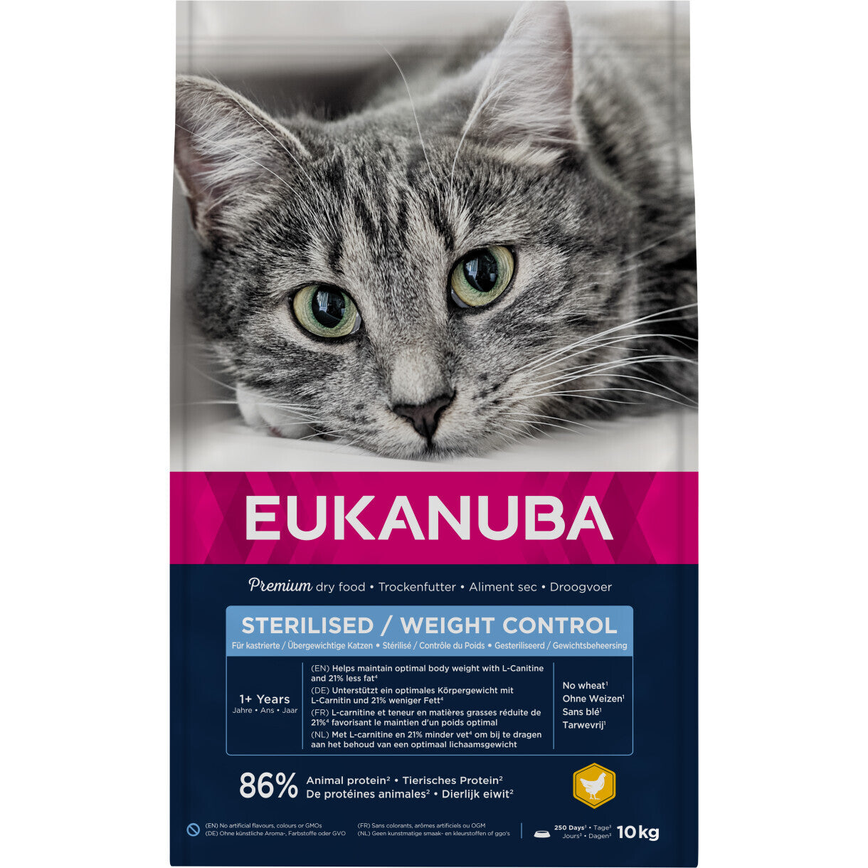 10 kg Eukanuba kattefoder til katte fra 1 år - Steriliserede/overvægt