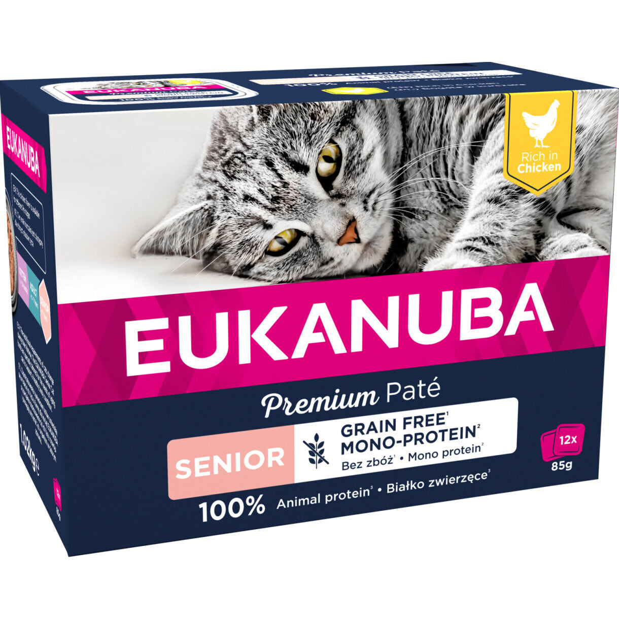 12 stk x 85 g Eukanuba senior kattevådfoder med kylling - kornfrit