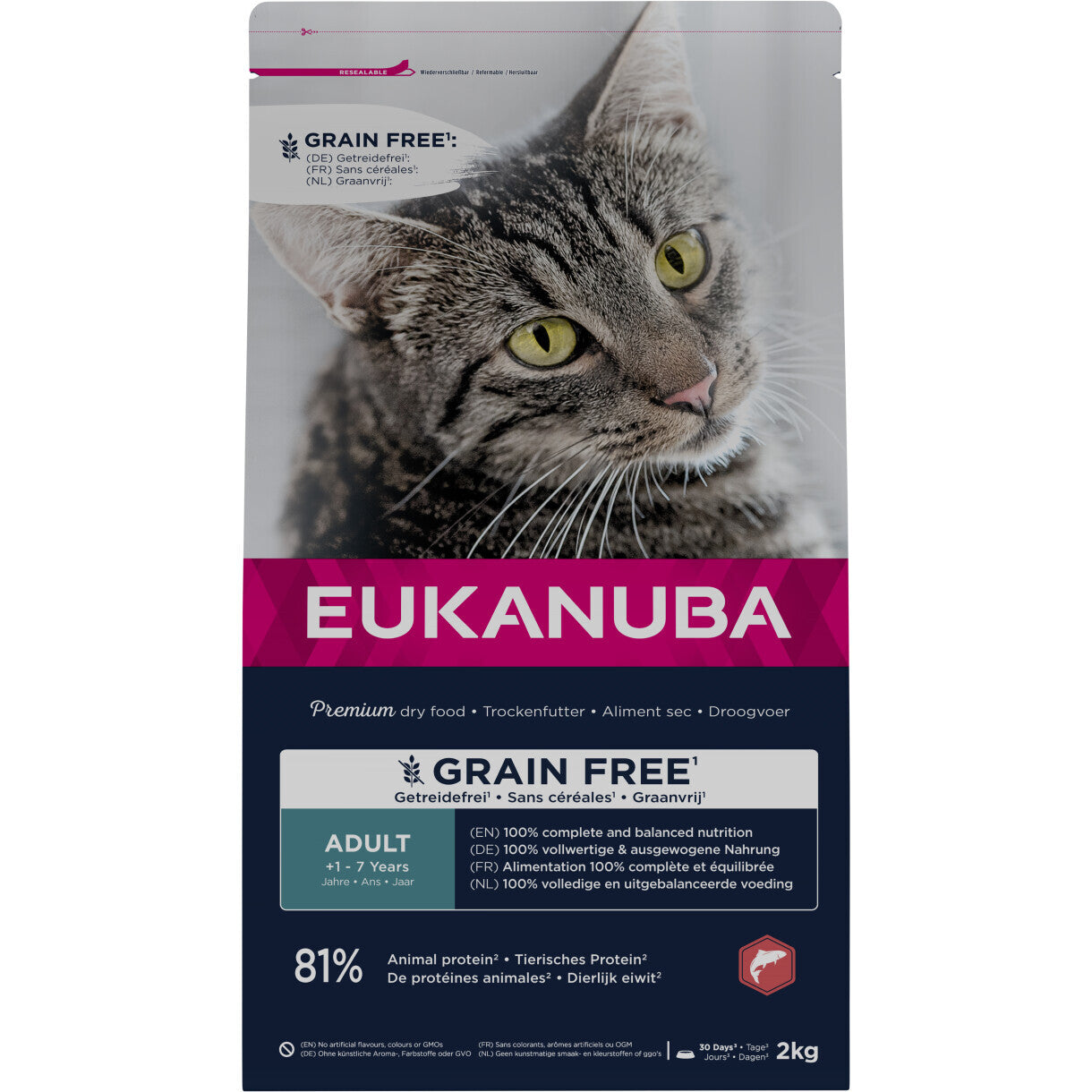 2 kg Eukanuba kattefoder med laks til katte fra 1 år - kornfrit