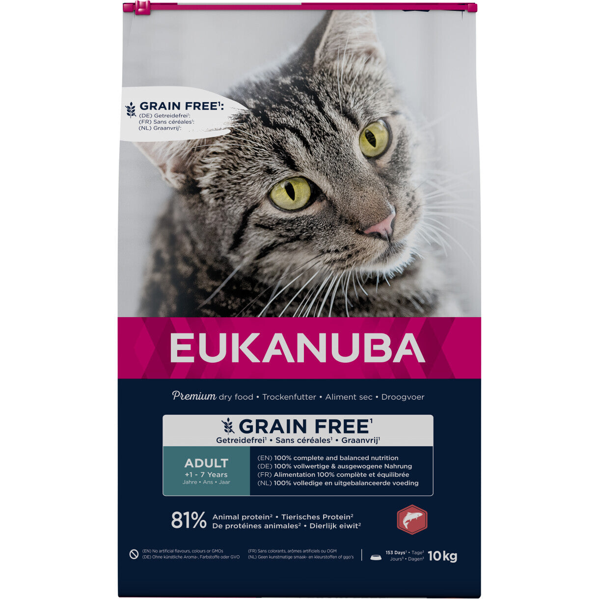 10 kg Eukanuba kattefoder med laks til katte fra 1 år - kornfrit