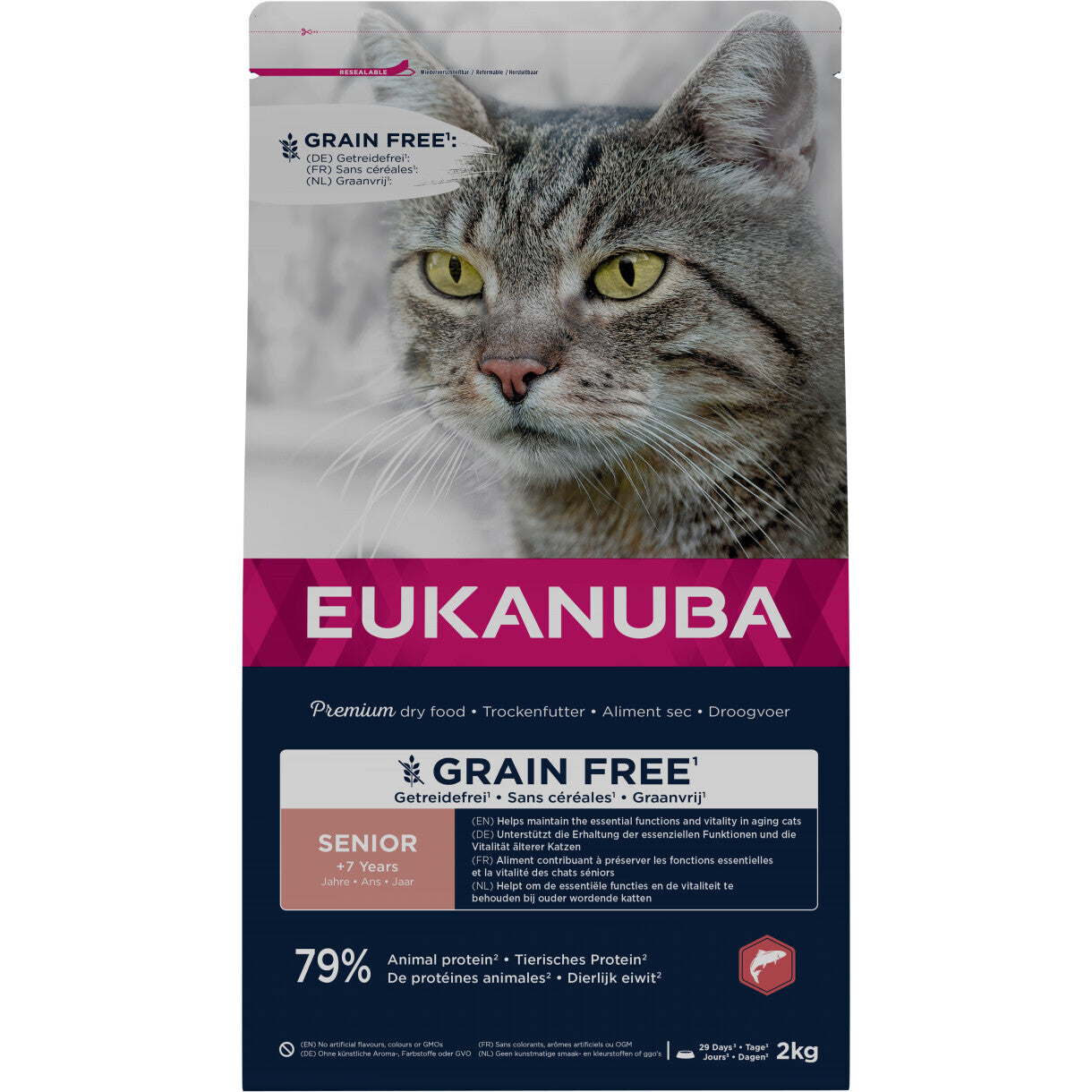 2 kg Eukanuba kattefoder til senior katte med laks - kornfrit