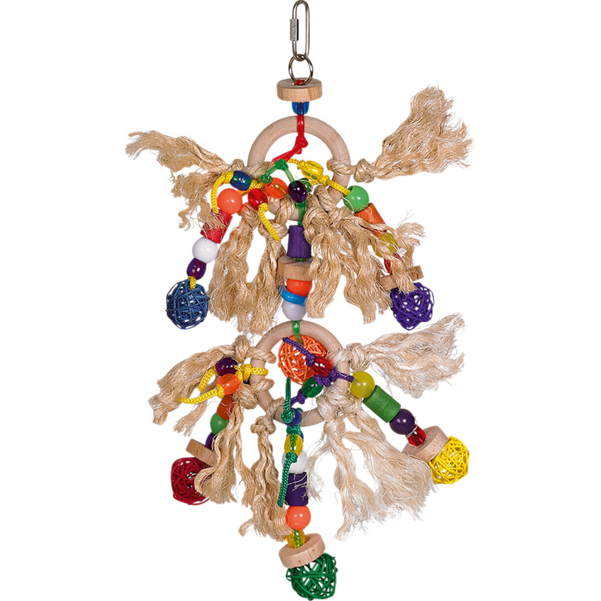 Fuglelegetøj til parakiter og papegøjer 35 x 24 cm - ringe og multifarvet
