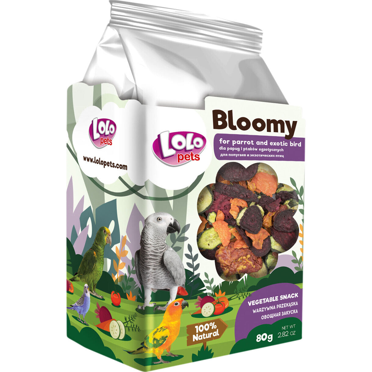 Lolo Bloomy snack med grønsager til papegøjer og små eksotiske fugle 80 gr