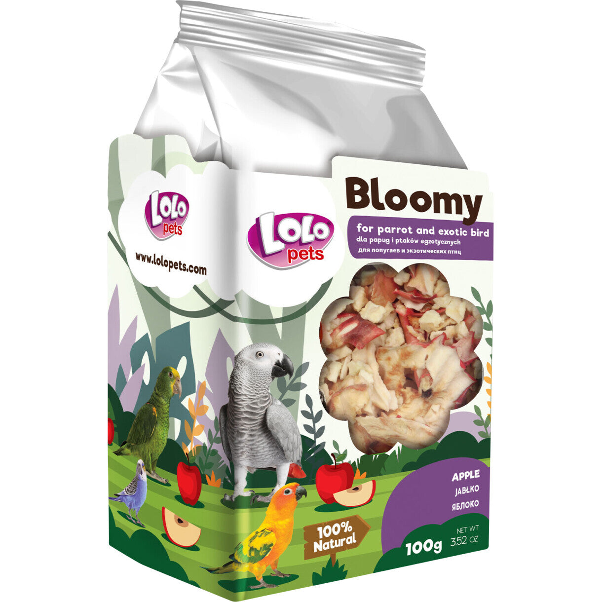 Lolo Bloomy æble snack til papegøjer og små eksotiske fugle 100 gr