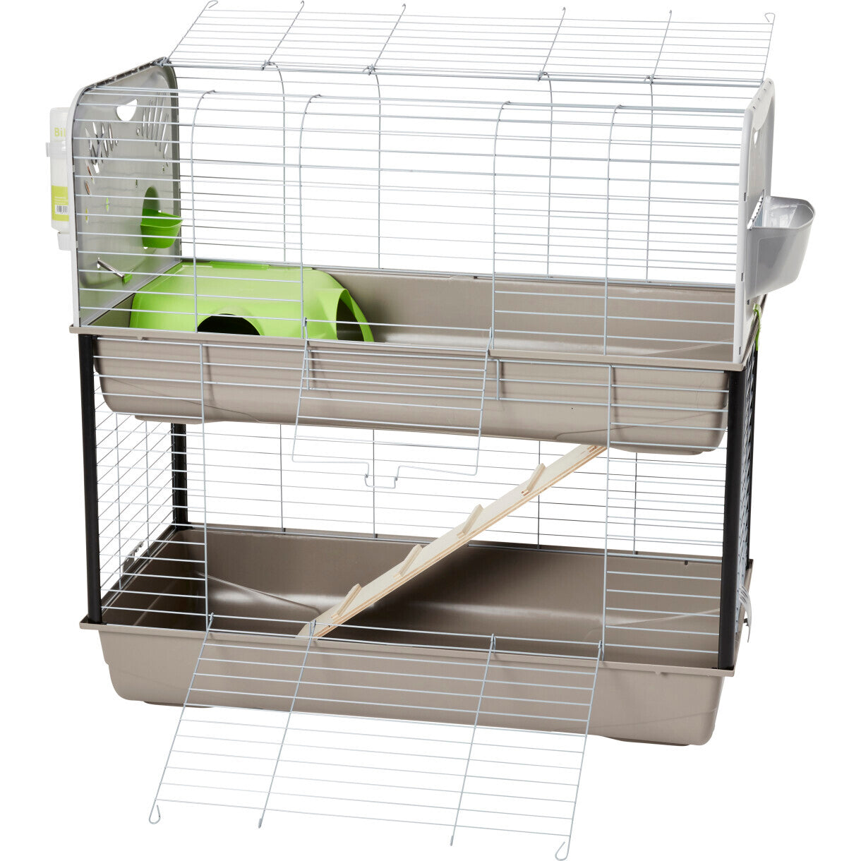 Dobbelt indendørs kanin og marsvinbur Caesar 3 - 100 x 50 x 97 cm sølv - grå