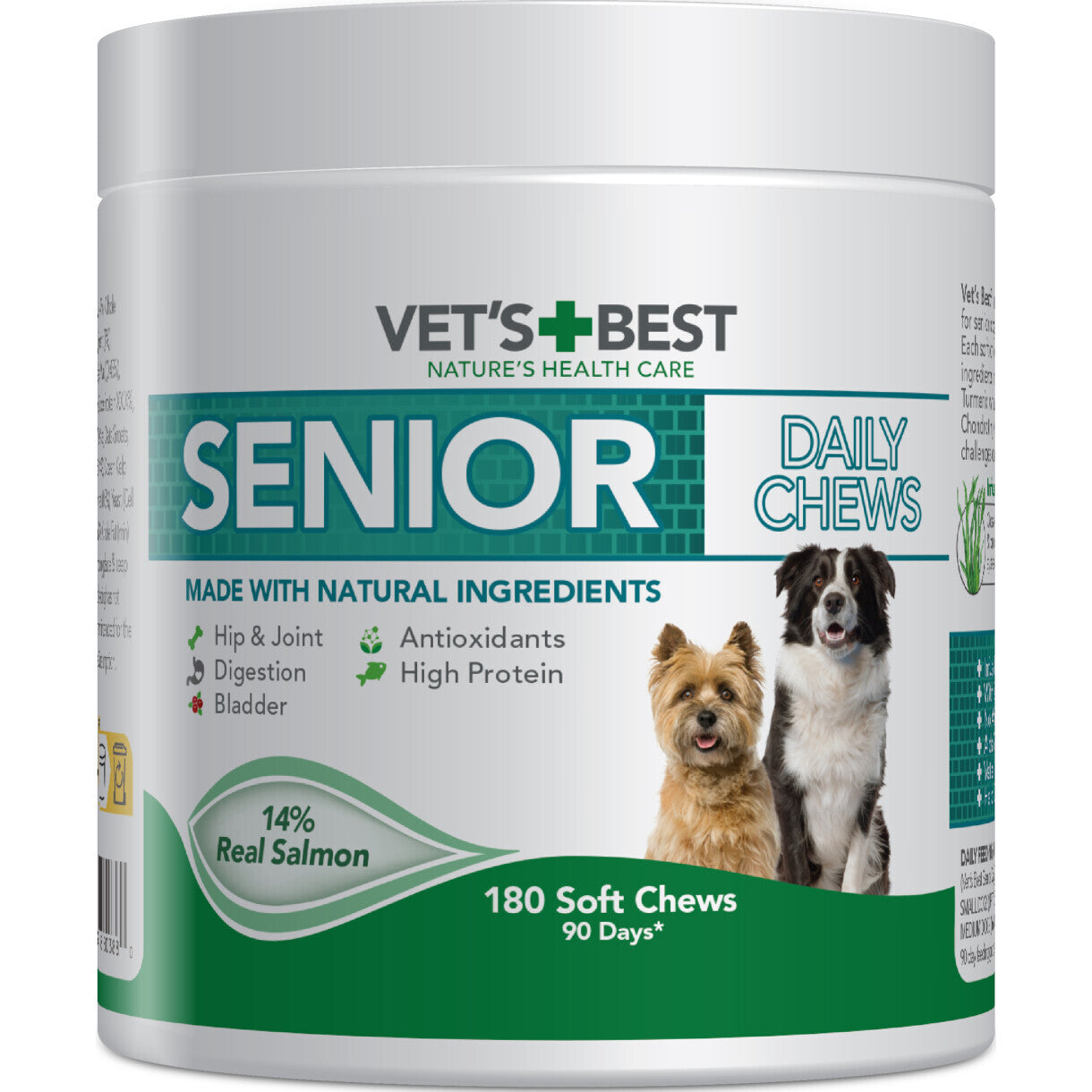 Vets Best Daily Chews hundegodbidder med laks til Senior hunde +9 år 180 stk.