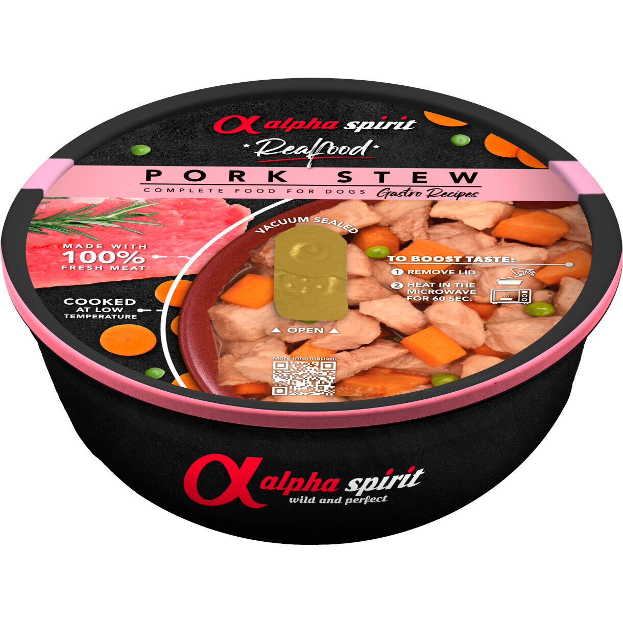 280 g Alpha Spirit Real Food (svinekød) færdigmad til hunde