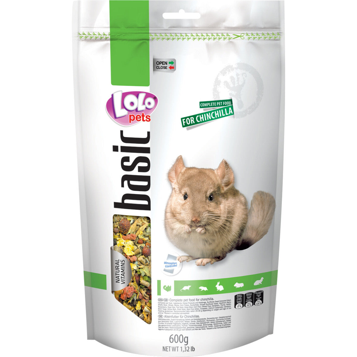 Lolo Pets - Chinchilafoder komplet - 600g - pose kan genlukkes