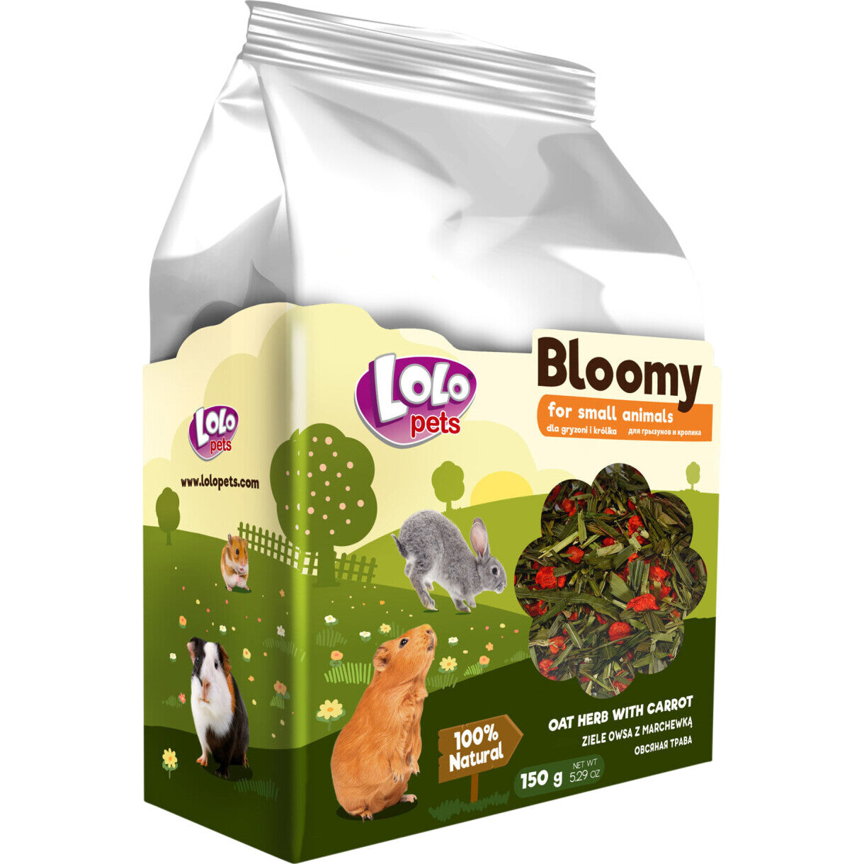 150 gr Lolo Bloomy Snack med havre og gulerødder til kaniner og gnavere