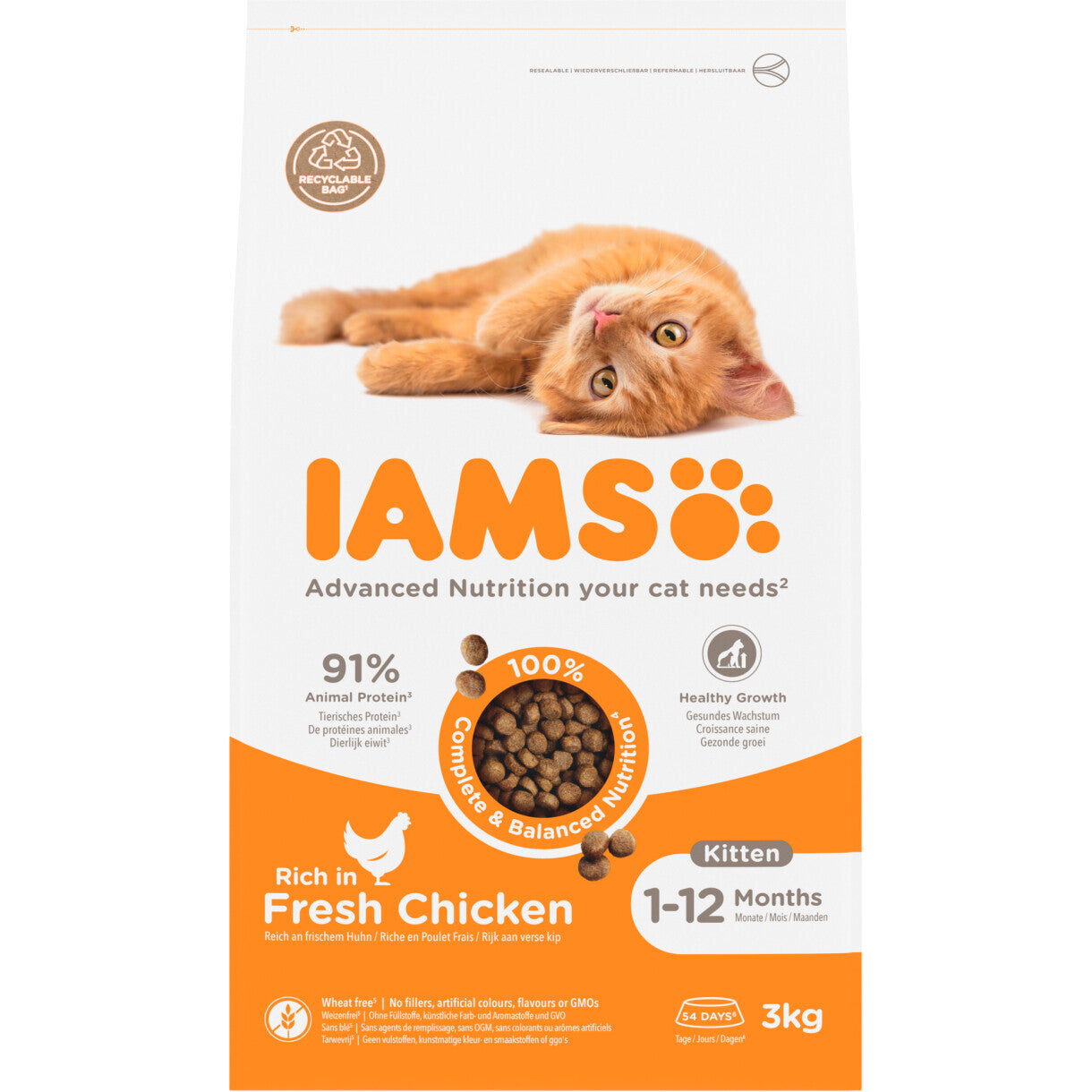 3 kg Iams Vitality kattefoder til killinger og Junior katte under 1 år