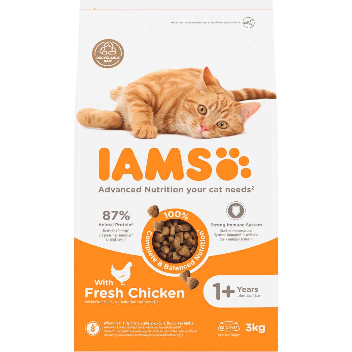3 kg Iams Vitality kattefoder til voksne katte med kylling fra 1 til 6 år