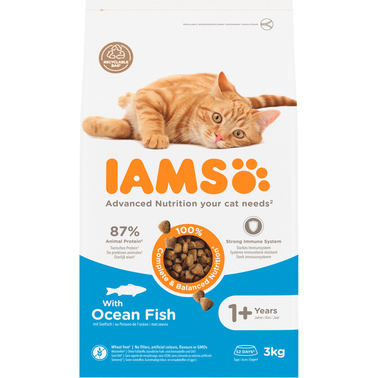 3 kg Iams Vitality kattefoder med havfisk til voksne katte