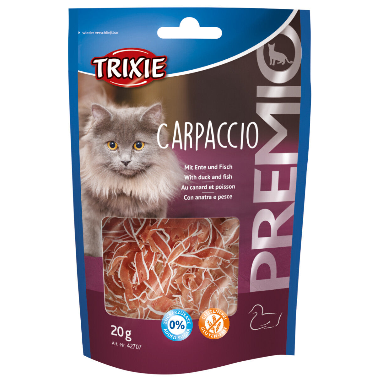 Trixie katte snack med and og fisk 20 g - gluten og sukkerfri
