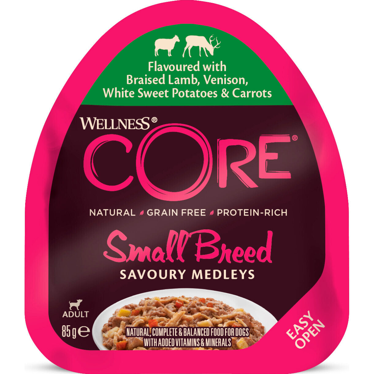 85 gr CORE hundevådfoder til mindre hunde med kylling - lam og grønsager - kornfri