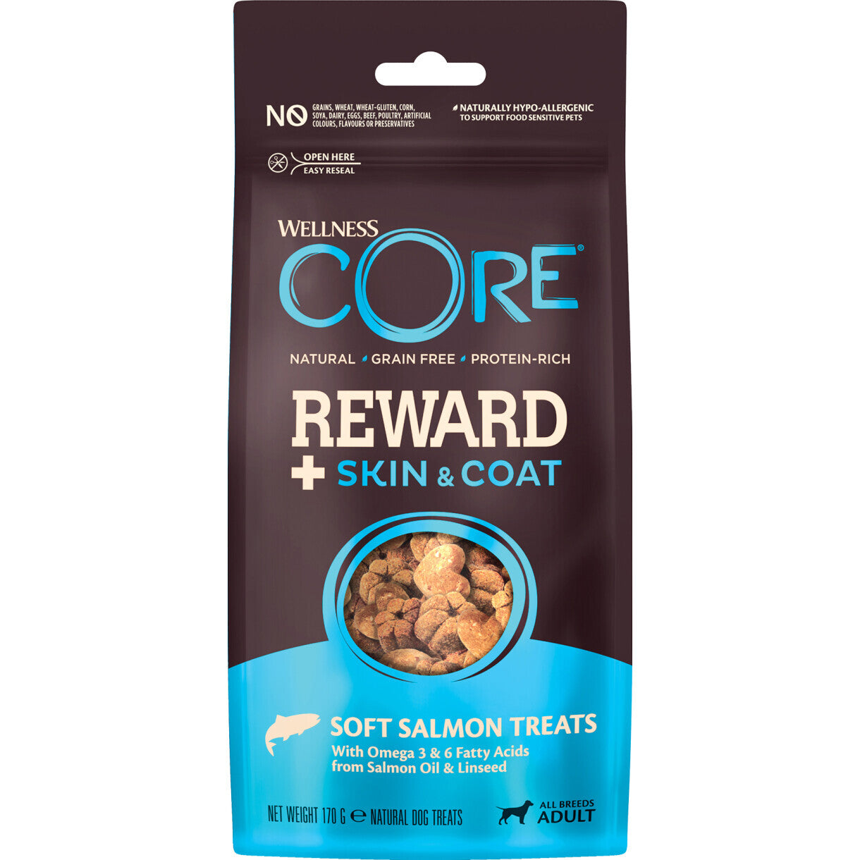 170 g CORE Reward+ Treats Skin & Coat hunde godbidder - kornfrit