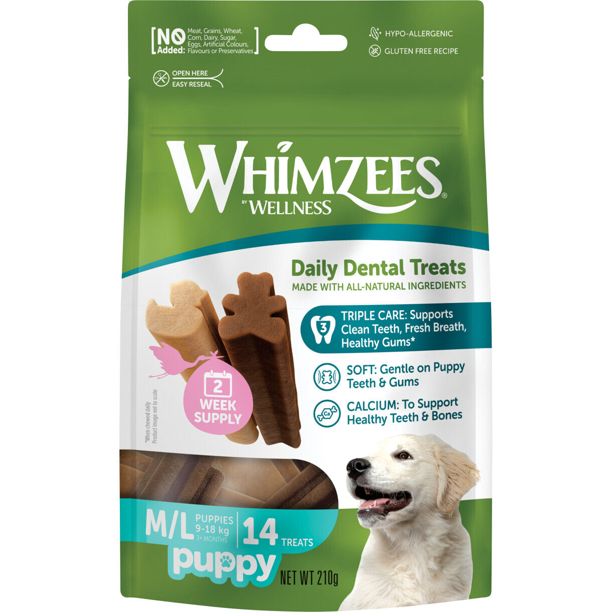 14 stk. Whimzees dental stix M/L til mellemstore hvalpe 9-18 kg