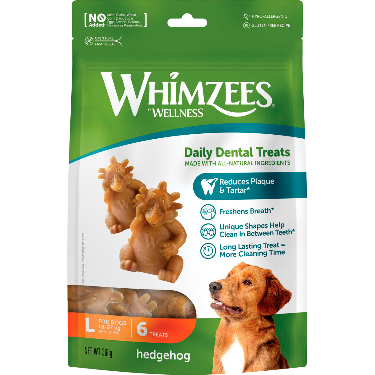 Whimzees Pindsvin hundegodbidder Large - til store hunde - 18 til 27 kg - glutenfri