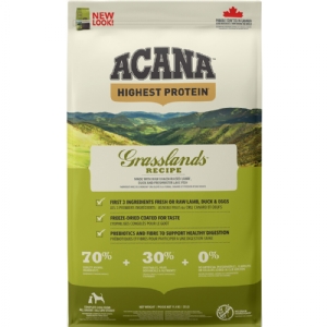 11,4 kg Acana Highest Protein Grasslands hundefoder med lam og and