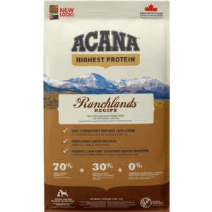 11,4 kg Acana Highest Protein Ranchlands hundefoder med oksekød og lam