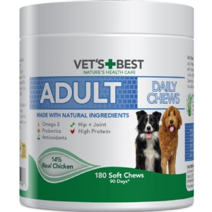 Vets Best Daily Chews hundegodbidder med laks til voksne hunde 3 - 6 år 180 stk.