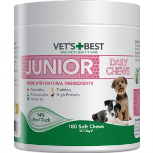 Vets Best Daily Chews hundegodbidder med laks til junior hunde 1 til 3 år 180 stk.